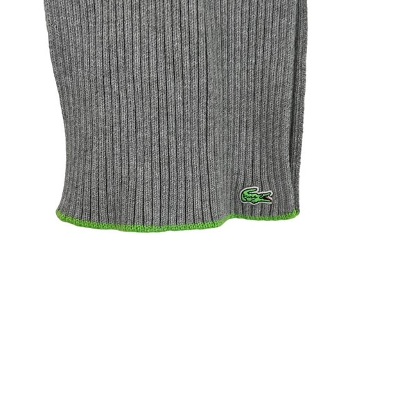 Lacoste Mens Gray Lime Green Trim Ribbed Wool Blend Rectangle Scarf - Picture 2 of 5